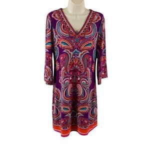 Laundry By Shelli Segal Vibrant Paisley V-Neck Dress